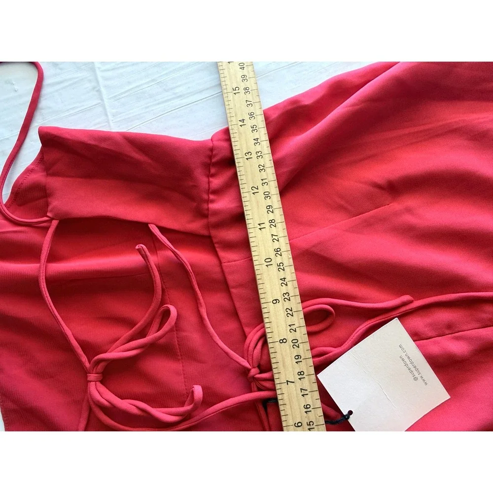 superdown Red Lace Up Open Back Mini Dress Square Neck Spaghetti Strap Medium